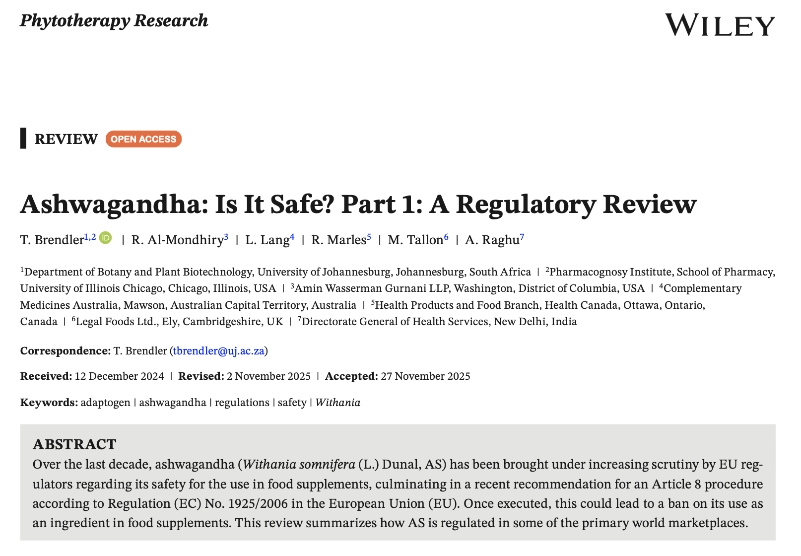 Review of Ashwagandha: Is It Safe? Part 1: A Regulatory Review