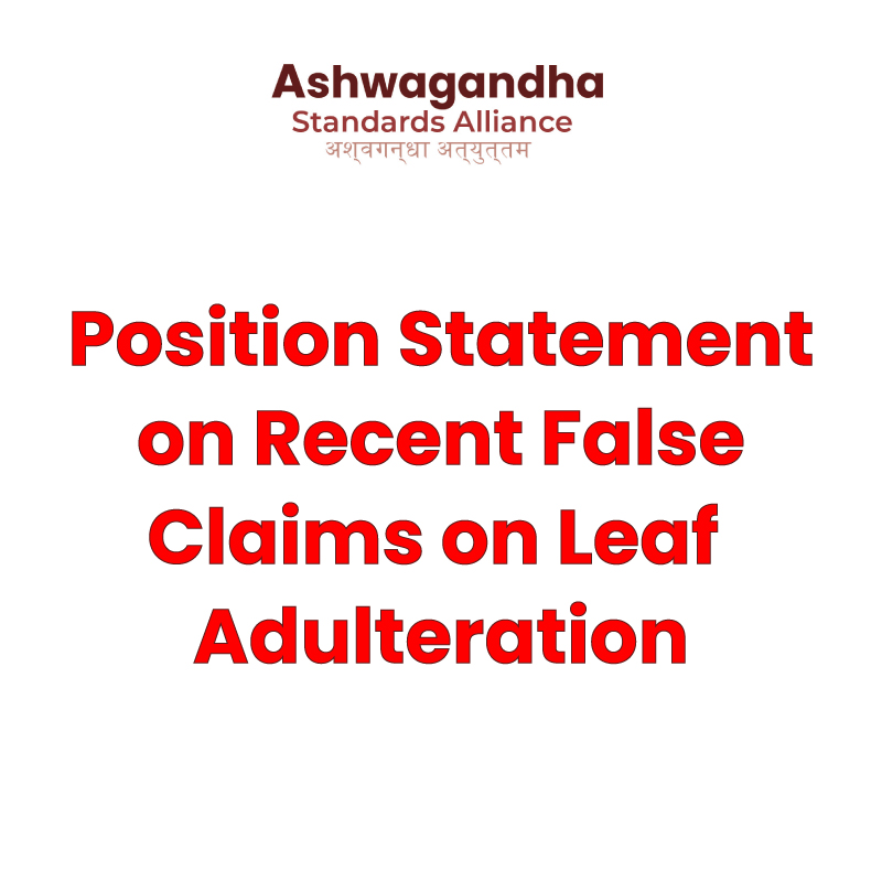Ashwagandha standards position on leaf