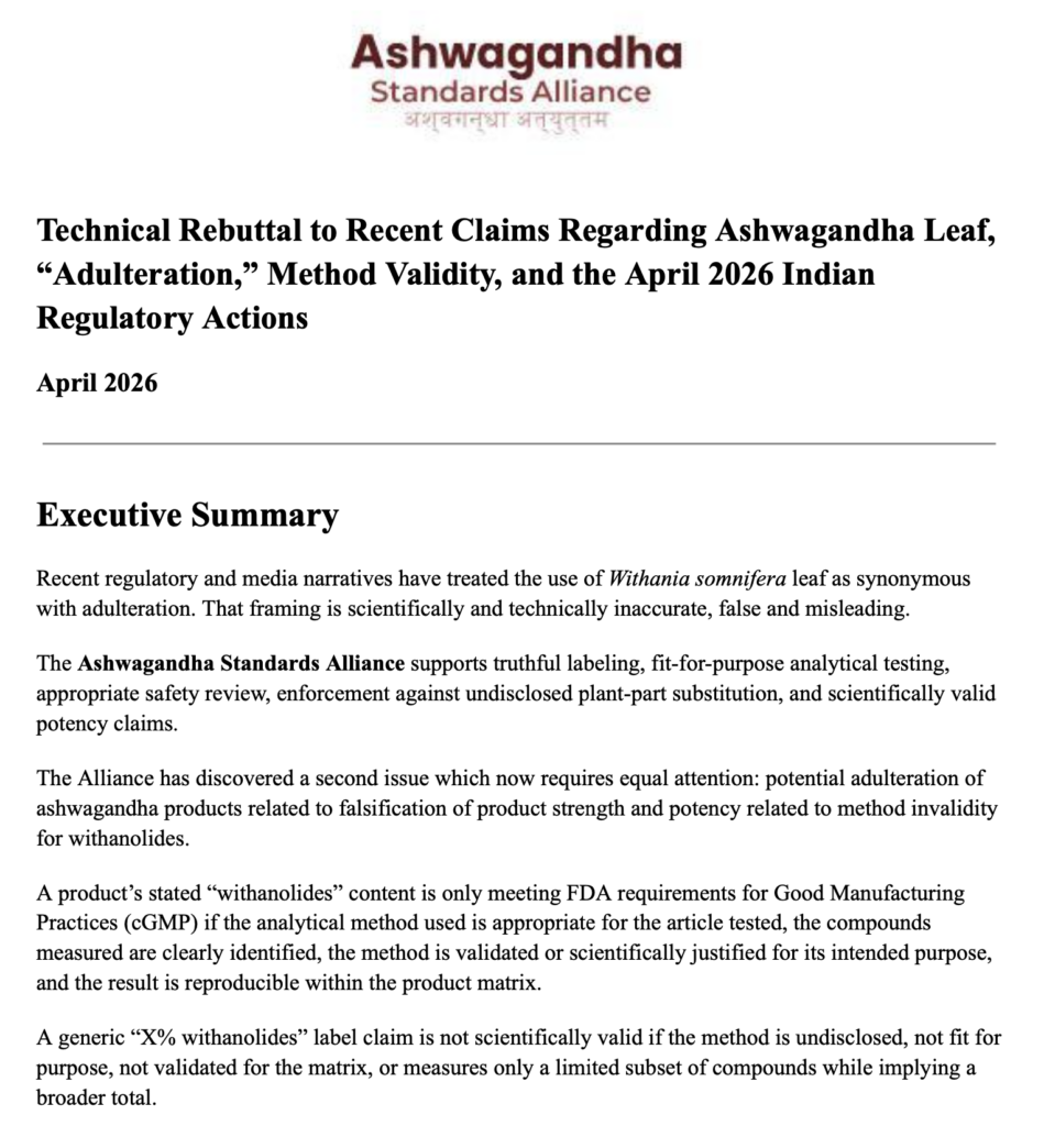 Technical Rebuttal to Recent Claims Regarding Ashwagandha Leaf